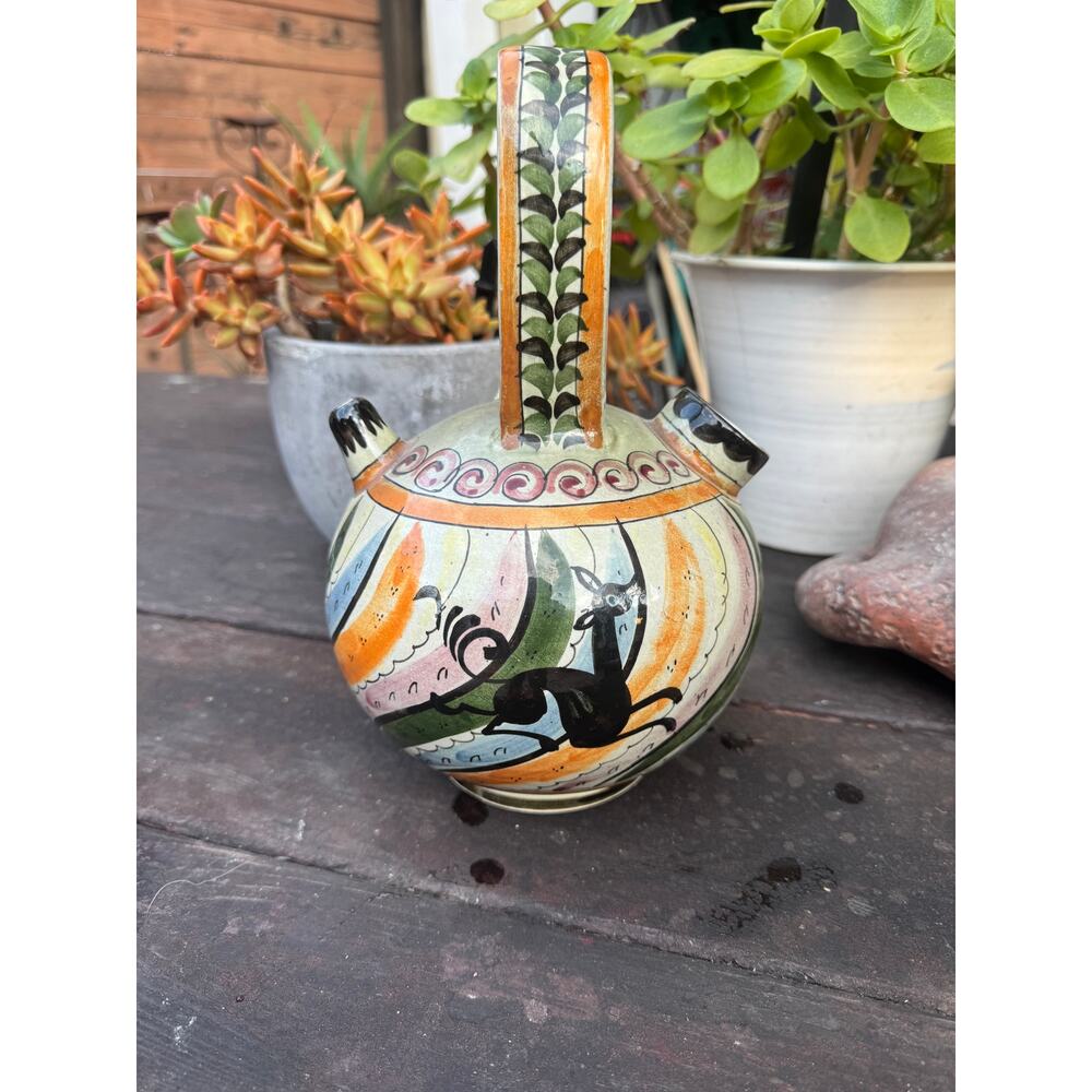 Vintage Tonala Mexican Folk Art Pottery Jug 11" Suro Hnrs Eric Signed